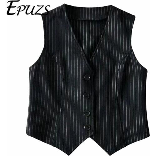 Fashion blue Stripe Vest Suit Women Elegant OL Waistcoat Vest V-Neck Career Ladies Crop Tops Office Formal Work Wear Outerwear