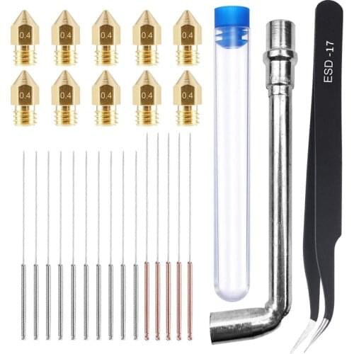 23Pcs Nozzle Cleaning Kit 0.4Mm Mk8 0.35Mm Tweezers Wrench for 3D Printer