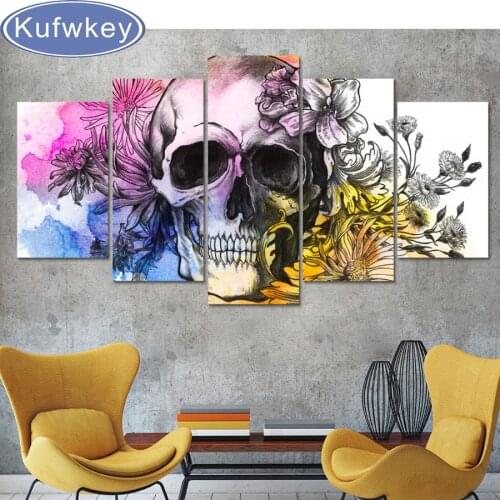 Kufwkey 3D Diy Full Square Diamond Embroidery Skull Butterfly Floral Needlework Diy 5pcs Diamond Painting Cross Stitch Mosaic