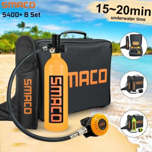 SMACO S400 PLUS Set 1000ML Mini Scuba Diving Cylinder Oxygen Tank with Storage Handbag Upgraded Breathing Valve Handbag