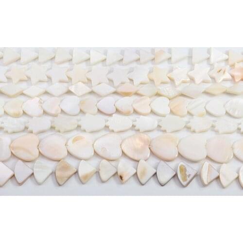 Lacoogh White Natural Mother of Pearl Shell Five-pointed Star Pentagram Rounded Oval Rectangle Beads Approx 39cm/Strand