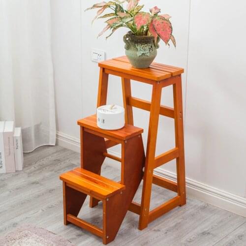 Household Ladder Bamboo-wood Ladder Stool Multi-functional Indoor Thickening Folding Double-purpose Three-step Staircase Chair C