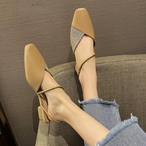 2021 Clear Heels Sandals Square Toe Ladies Shoes Summer Suit Female Beige Med Espadrilles Platform New Fashion Block Black Comf