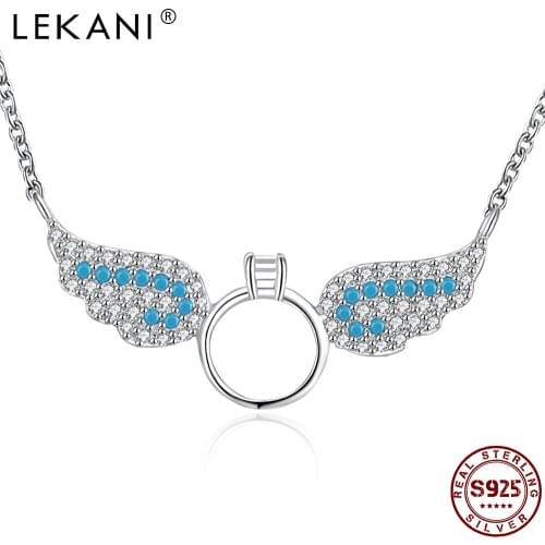 LEKANI Cute Angel Wings Pendant Necklaces Sterling Silver 925 Fine Jewelry Clear Cubic Zirconia & Semi-Precious Stones Necklace