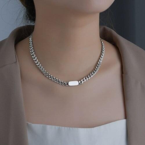 Acheerup Fashion Stainless Steel Necklace For Women Silver Color Bar Pendant Adjustable Choker Thicker Cuban Chain Jewelry Gift