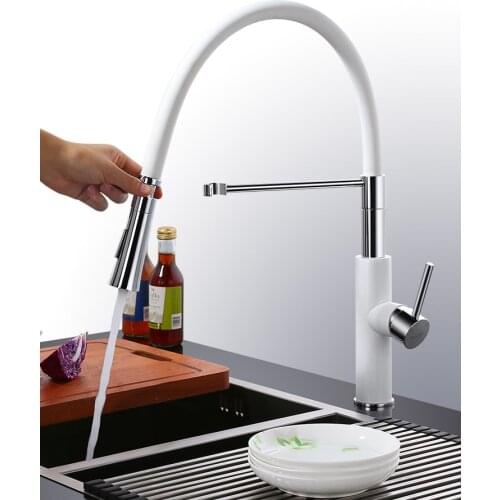 Fashion White/Black brass kitchen faucet Pull down faucet Cold and hot water kitchen faucet 360 degree rotatable mixer faucet