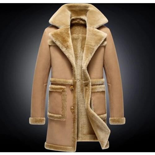 2020 winter mens fashion lamb sheep fur sheepskin leather surface shearling wool lining long biker jacket coat