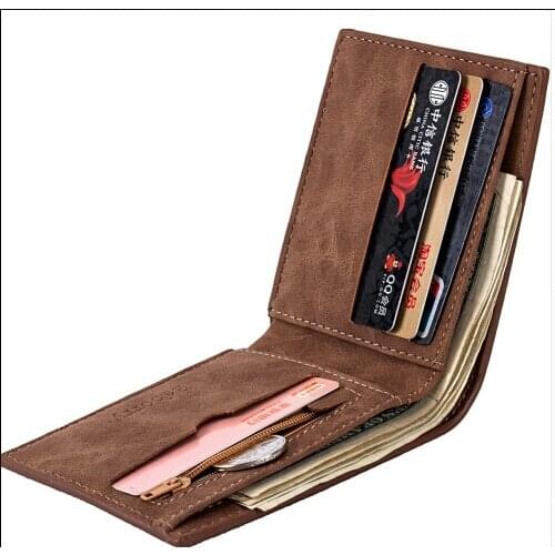 2019 Men Simple Fashion Slim PU Leather Short Wallet Folding Men Male Premium Zip Smart Wallet Mini Slim Card Wallet Men Wallets