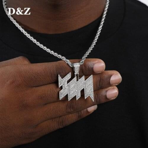 D&Z JEFE Letter Pendant Necklace With 4mm Rope Chain Iced Out Bling Cubic Zircon Stones Hip Hop Jewelry For Men