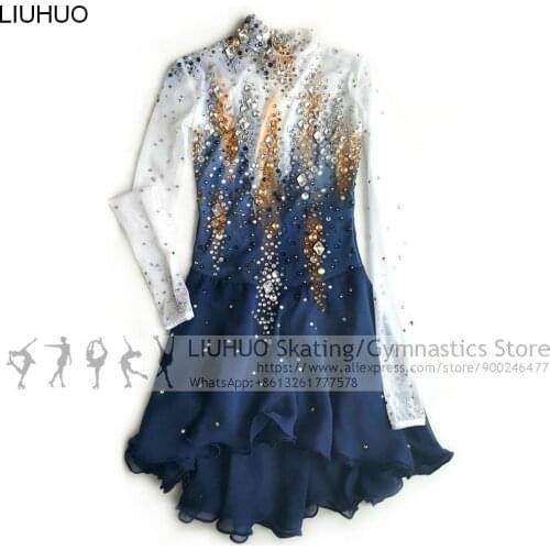 Ice Figure Skating Dress Women Girls Blue Gradient Competition Costumes Teens Skating Dress Female Dancewear Wholesal