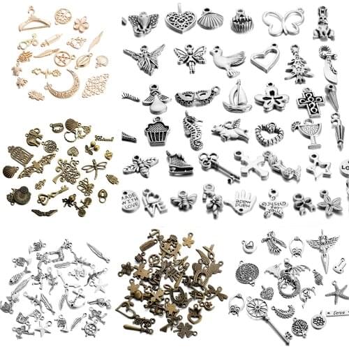 30-100Pcs Mixed Styles Animal Heart Flower Crown Charms Pendants DIY Jewelry Findings for Necklace Bracelet Making Accessories