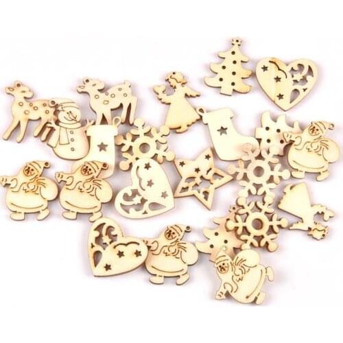 25pcs mix christmas Tree pattern Natural wooden pendant Scrapbooking Carft for Home Drop decoration diy 23x30mm MT1886