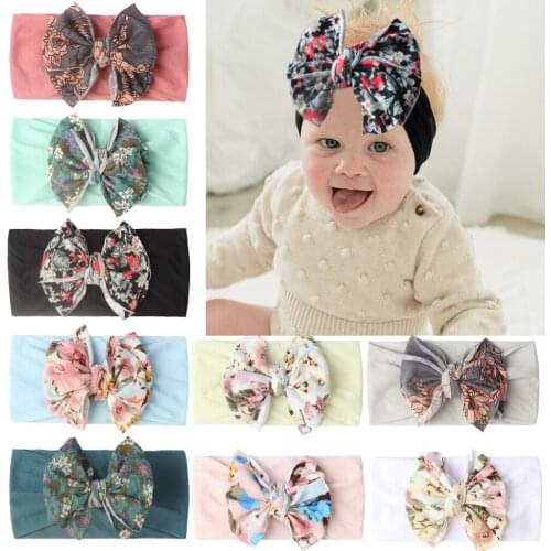 Bows Baby Girl Headband Flower Printed Infant Kids Turban Soft Nylon Newborn Hairband Headbands For Girls Baby Hair Accessories