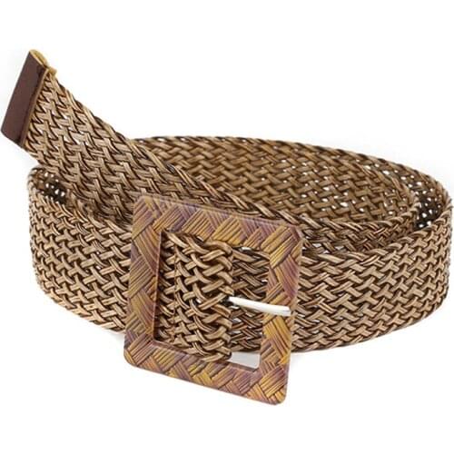 Women Fashion Braid Belt Breathable Hollow Black Square Buckle Woven Braided Waist Belt for Pants Dress Ladies Straps for Female