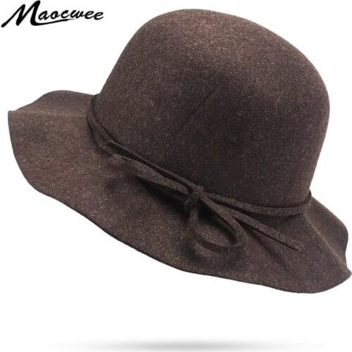 Ladies Fedora Hats Vintage Felt Caps Casual Dome Wide Brimmed Hat Women Church Chapeau Black Hats With Bowknot Cloche Red Cap