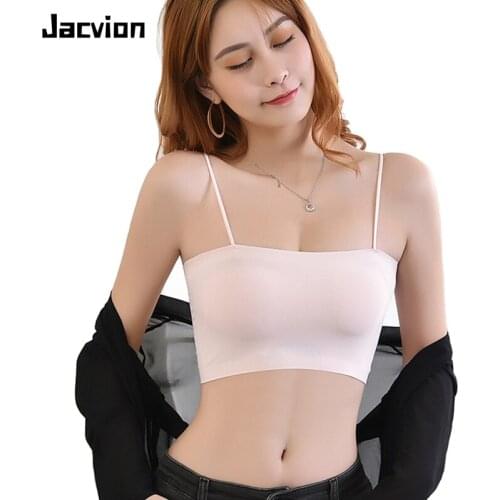 Jacvion Women Tube Tops Seamless Strap Bra Sexy Removable Padded Crop Tops Full Cup Pink Lingerie Underwear Bra Tube Tank Tops