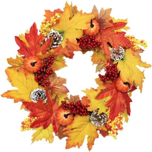 Branch Flower Wreath Fake Berry Maple Leaf Fall Door Ring Of Flowers Autumn Wall Ornament Decoration Pumpkin Pine Cone Garlan