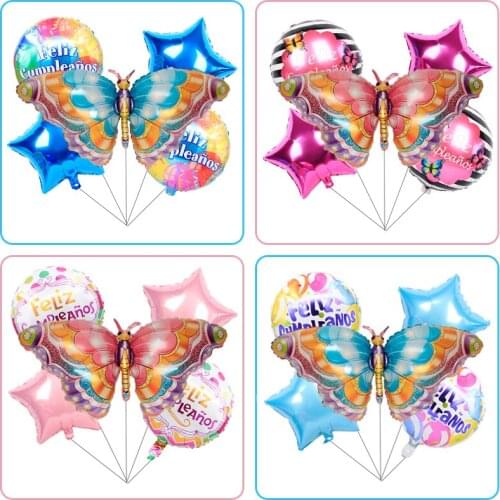 1set colorful butterfly foil balloons Spanish birthday party supplies animal helium balloons children girls toys wedding decor