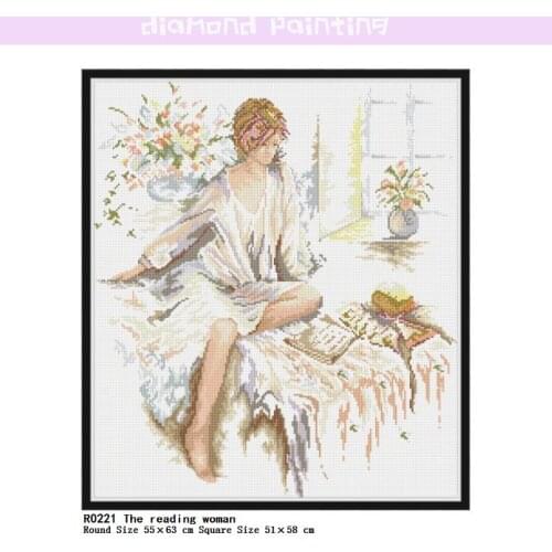 The Reading Woman Square & Round Diamond Complete Mosaic Painting Diamond Cross Stitch Kits Diamonds Embroidery Drill Home Decor