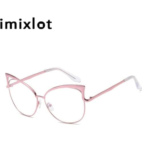 IMIXLOT Fashion Metal Frame Glasses For Women Sunglasses Cat Eye Glasses Female Vintage Clear Glasses Mirror Men Lens Optical