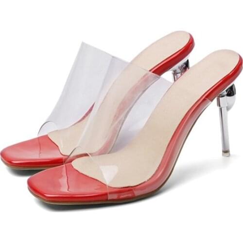 Size 33-48 Women Summer Roman Sexy Open Toe Clear Slipper Thin Super High Heels 9cm Party Wedding Zapatos De Mujer Shoes 98812