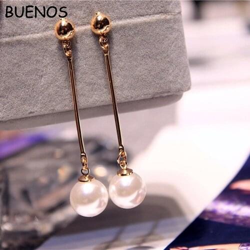 BUENOS Wholesale Korean Style Vintage Tassel Earrings for Women Fashion Jewelry Pearl Earrings Female Long Section earrings