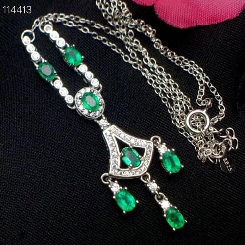 Vintage geometry Tassels Natural green Emerald gem necklace S925 silver natural gemstone necklace woman gift party fine jewelry
