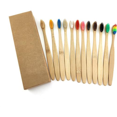 12Pcs/Pack Natural Bamboo Toothbrush Bamboo Charcoal Table Soft Hair Tooth Brush Eco Friendly Brushes Oral Cleaning Care Tools