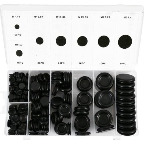 170pcs Black Rubber Grommet Firewall Hole Plug Retaining Ring Set Car Electrical Wire Gasket Kit For Cylinder Valve Water Pipe