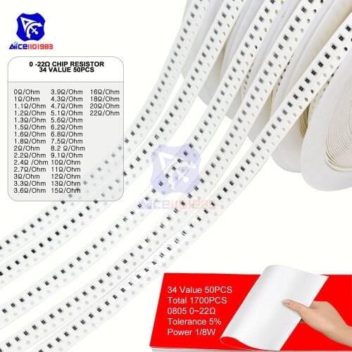 1700PCS/Lot 34 Value 50PCS 0805 Chip SMD Resistor 0R -10MΩ/Ohm 5% 1/8W 0.125W Chip Resistance Assorted Set Chip Fixed Resistor