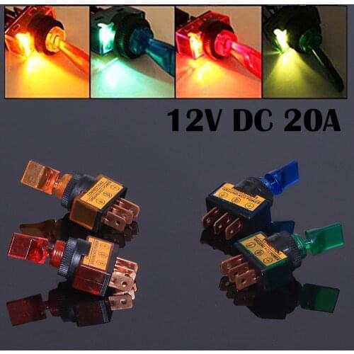 4x LED Illuminate Flick Rocker Button Toggle Switch ON-OFF Car Van Dash Boat Light Connections Ground Power ASW-14D 12V 20A 3Pin