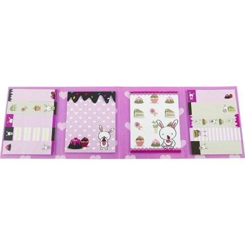 4A Printed Sticky Notes,Kawaii Cute Stationery Memo Pad,Self-Stick Notes,4 FoldIng Page,RABBIT,11.5 x 3.5 Inches,4A 6525