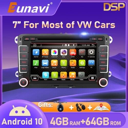 Eunavi 2 Din 7'' Android 10 Car DVD Radio Multimedia Player GPS for VW GOLF 5 6 Polo Bora Jetta Passat b6 b7 Tiguan Autoradio