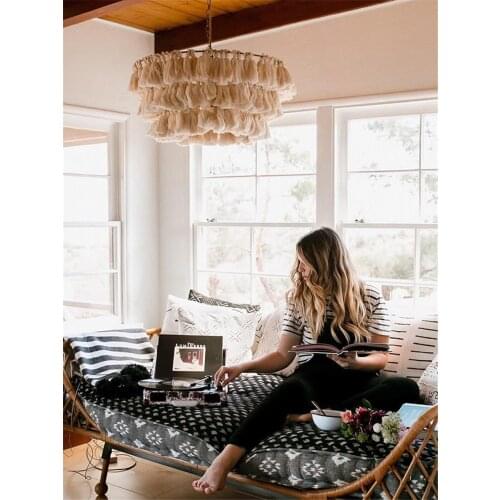 Bohemian Style Pink Tassel Pendant Lights Princess Room Childrens Room Bedroom Romantic Nordic Weaving Hanging Lamps Lighting