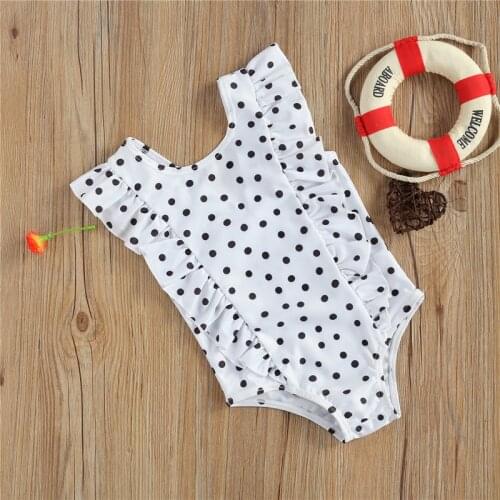 2021 Baby Girls Wave Dot One-piece Swimsuit Summer Children One Piece Bikini Sleeveless Swimwear Ruffle Bathing Suit Beach Wear