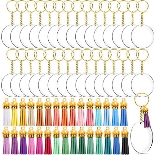 Hot YO-120 Pcs Acrylic Keychain Blanks Craft Tassel Set Including 30 Pcs Transparent Keychain Blanks(2 Inches)