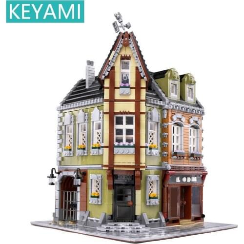KEYAMI Street View Building Blocks Children Toys Gifts Architeture Shop Garden Hill Hotel Bricks House building model
