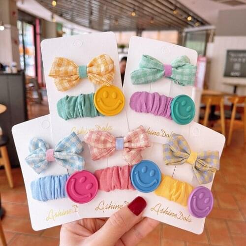 2PCS Korea Sweet Girl Beautiful Plaid Cloth Bow Hearts Hairpin Headwear Fashion Cute Clip Hair Accessories Kawaii Barrette