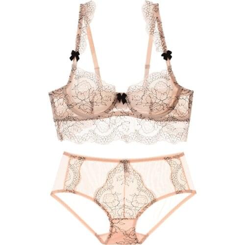 Shaonvmeiwu-Lace sexy transparent underwear ladies bra and panties set ultra-thin