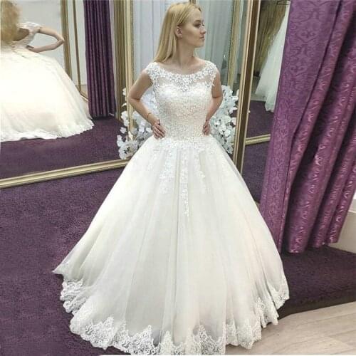 Princess Scoop Neck Lace Appliques Wedding Dresses 2020 Sexy Open Back Tuell Fast Shipping Wedding Bridal Gowns