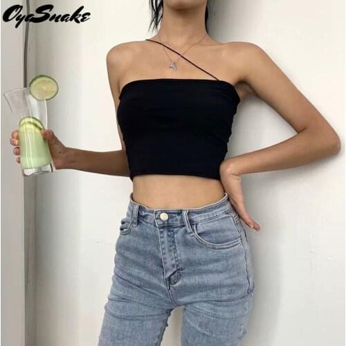 Oyasnake Camis Cotton Personality Solid 2021 Summer New Hot Sexy Slash Neck Backless Strapless Short Tops Womens Tanks