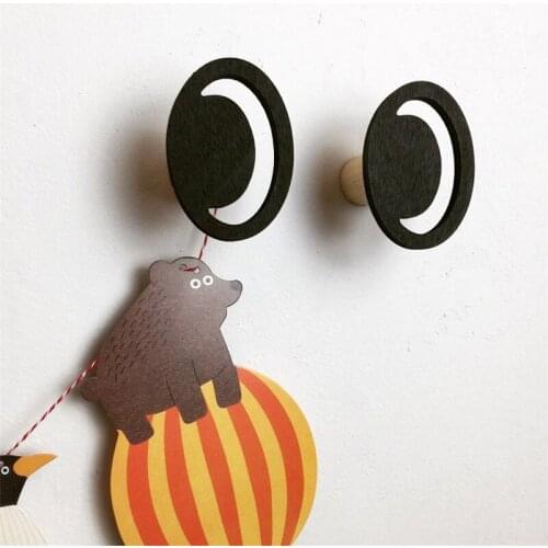 Cute Eye Shape Wooden Clothes Wall Hook For Kid Baby Room Decorative Hooks Wood Hanger Clothes In Door Decorative Hanger