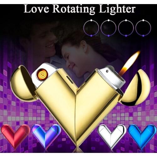 Mini Gas Electric Lighter Rotating Love Heart-shaped Lighter USB Charging Lighter Creative Gadgets For Men Dropship Supplier