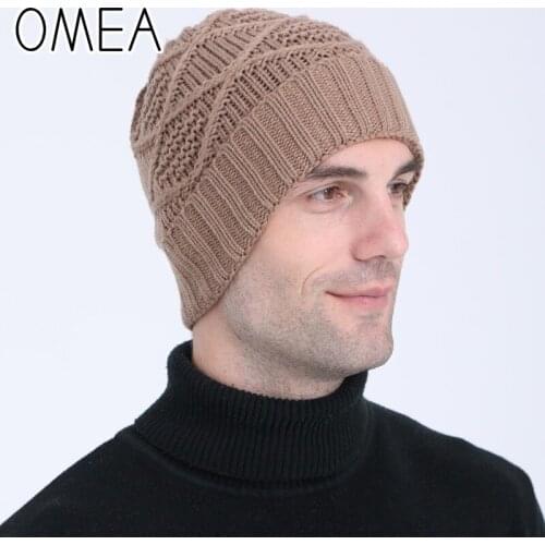 Men Hat Beanies Winter Male Skullies Warm Hat for Men Knitted Autumn Ski Earmuffs Men Adult Hat Brown Fashion Spring Beanie Hat