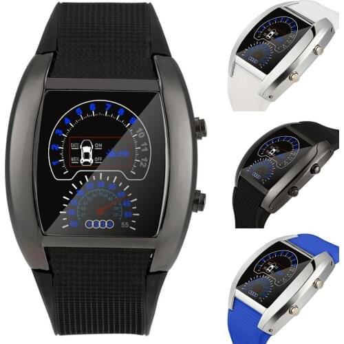 Men LED Aviation Pilot Speedometer Sports Car Meter Dial Digital Wrist Watch