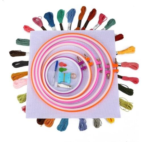 Embroidery Circles Set Embroidery Thread 50/100 Colors Sewing Tool Adjustable Skein Punch Needle Stitching