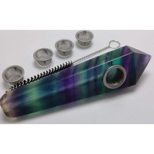 Natual Rainbow Fluorite Crystal Tube with 5pcs Screen Filters and 1 Brush