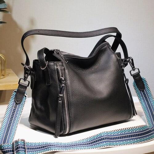 2021 New Women Large-capacity Cowhide Handbag Fashion Wide Strap Shoulder Messenger Sac Soft Leather Tote Top Handle Bags