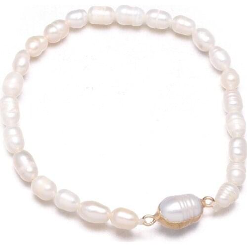 New 4-5mm freshwater pearl inlaid agates bracelet Simple fashion party jewelry personality gift size 19cm
