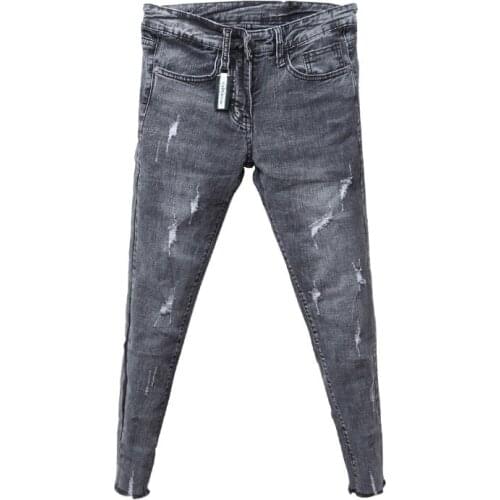 Wholesale 2020 Fashion Denim Casual skinny jeans men hip hop students grey Trendy mens summer Korean slim-fit stretch-hole jeans